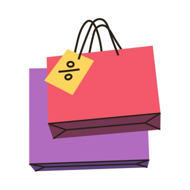 Satış ve tanıtım elementleriyle alışveriş torbaları