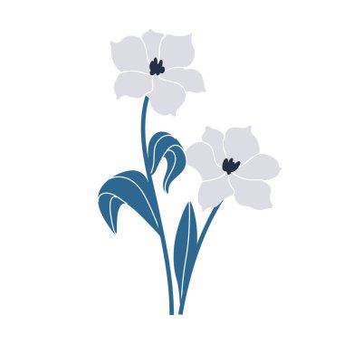 Beyaz çiçeklerin basit bir çizimi. Minimalist ve modern çiçek tasarımları yapmak için mükemmel..