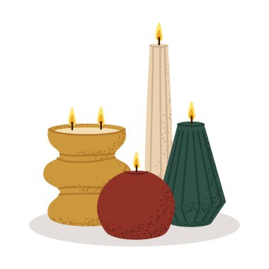 Şenlikli ev dekorasyonu, Noel ve Yeni Yıl tebrik kartları için samimi mum kompozisyonu çizimi