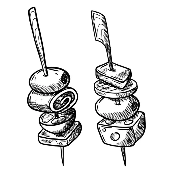 Tipik İspanyol yemek restoranının el çizimi iki kaseti.