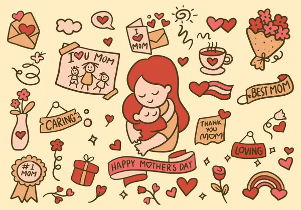 Mutlu anneler günü vektör çizimi el çizimi