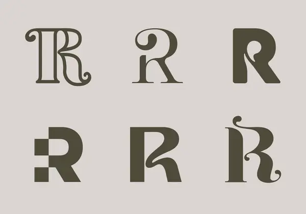 Farklı şekillerde dekorasyon ve süslemeleri olan logo ve markalar için R harfi kümesi