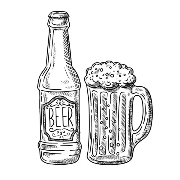 Vekil el çizimi bira, içki, bardak, bardak, şişe