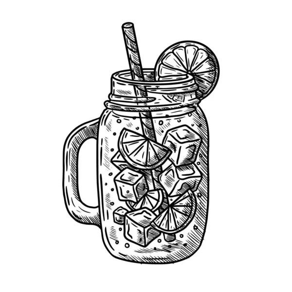 İçecekle, limonla, buzla, pipetle canlandırılmış cam çizimi