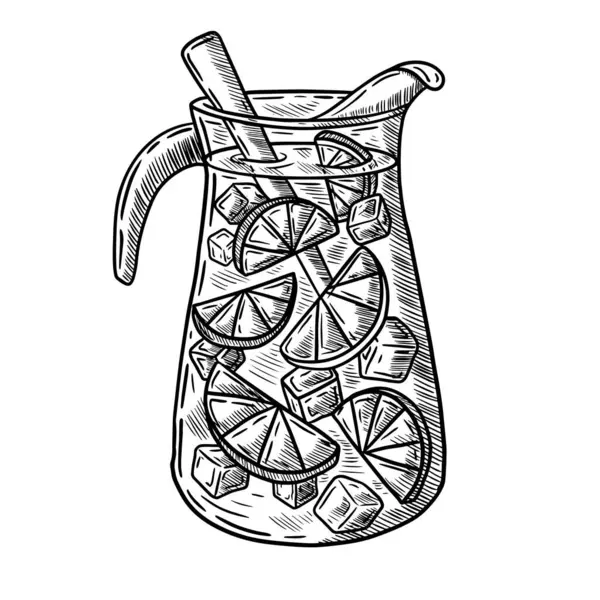 Vektör el çizimi, tipik İspanyol içeceği aperatifi olan bir sürahi sangria.