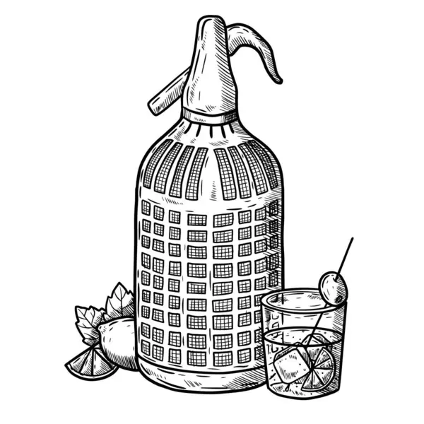 Vektör el çizimi soda, vermut, İspanyol içeceği, restoran, kokteyl