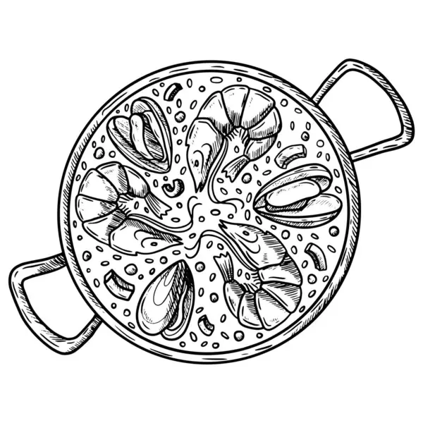 İspanyol paella restoranının vektör eli çizimi