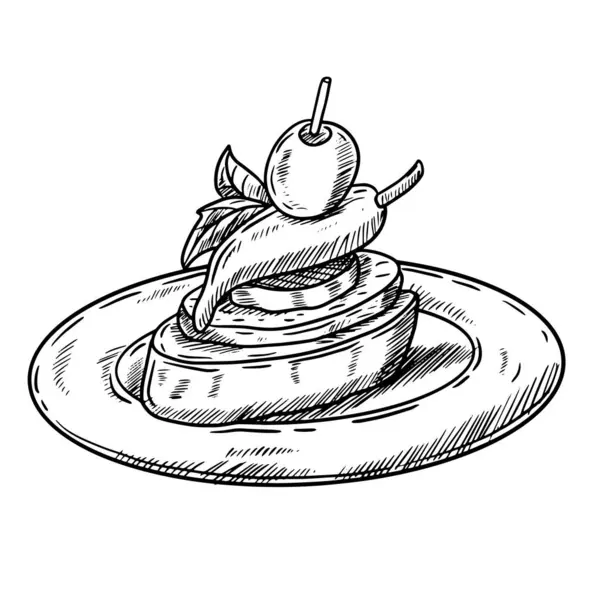 İspanyol tapa aperatif restoranının vektör eli çizimi