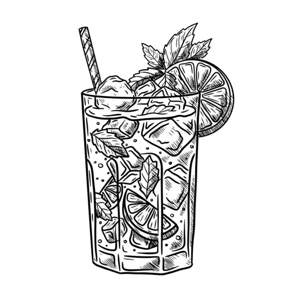 Vektör illüstrasyon el çizimi içki bardağı, shot, kokteyl, mojito, tropikal