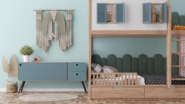 Kids Kamer Interieur Eigentijdse Stijl Moderne Kinderkamer Interieur Ontwerp Planning — Stockvideo