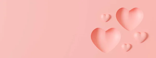 粉色背景与心脏和复制空间 情人节 母亲节 婚礼背景 空出广告文字 邀请函 标识的空间 明信片 贺卡设计 爱情的象征3D渲染 — 图库照片