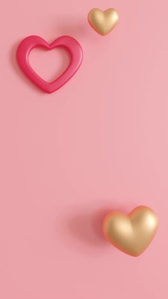Vertical Video Flying Hearts Pink Background Valentines Day Mothers Day — Stock Video