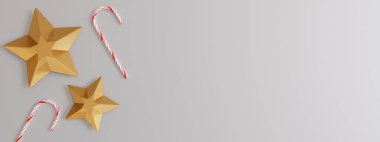 Güzel gri Noel arkaplanı. Moda Xmas arka planı, modelle. Modern tasarım. Mesaj, reklam ya da logo için boş alan. Fotokopi alanı olan pankart. Tebrik kartı şablonu. 3d hazırlayıcı