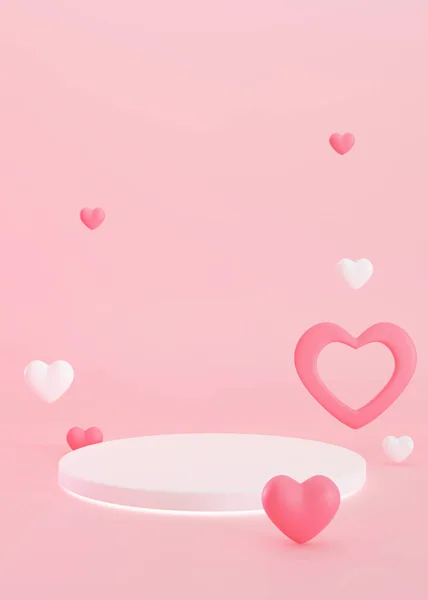 Podium Hearts Flying Air Valentines Day Mothers Day Wedding Podium — Stock Photo, Image