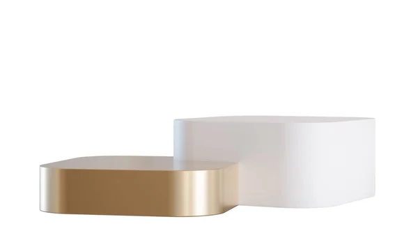 Dois Pódios Brancos Dourados Isolados Sobre Fundo Branco Etapa Elegante — Fotografia de Stock