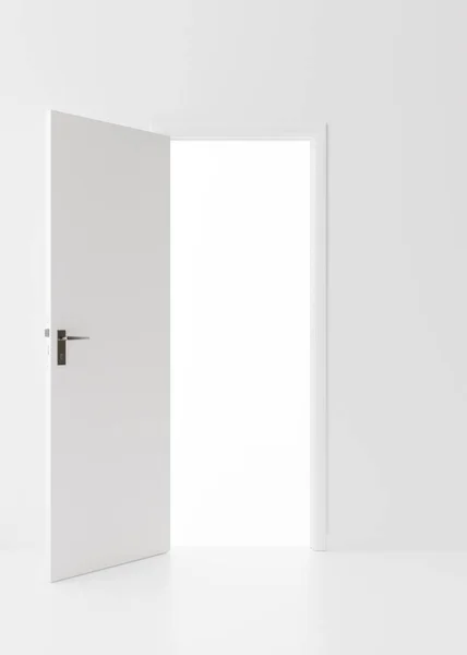 空の白い部屋でドアを開けた コピースペース テキストを統合するためのテンプレート 3Dレンダリング — ストック写真