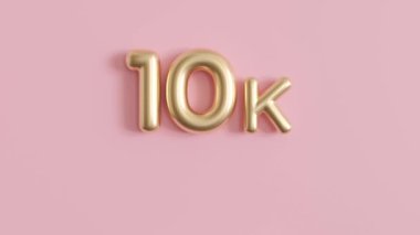 Pembe arka planda 10000 takipçi animasyonu için teşekkürler. Sosyal ağ için video, blog. 10 bin takipçi kutluyor. Sosyal medya başarı hareketi grafiği. On bin abone. Üç Boyut