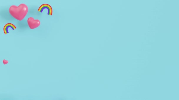 蓝色背景与心脏 彩虹与Lgbt色 复制空间 情人节 婚礼背景 空白的广告空间 多样性 同性恋 Lgbt社群 — 图库视频影像