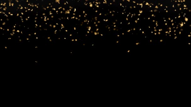 Falling Golden Glitter Confetti Black Background Shiny Particles Party Merry — Video Stock