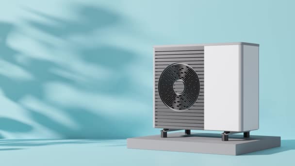 Air Heat Pump Blue Background Leaves Shadows Modern Environmentally Friendly — Stockvideo