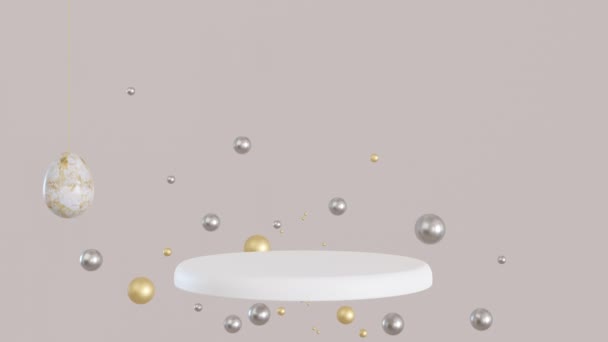 Pódio Branco Com Ovos Páscoa Dourados Espaço Cópia Palco Moderno — Vídeo de Stock
