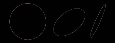 Golden circles isolated on black background. Cut out design elements. 3D rendering