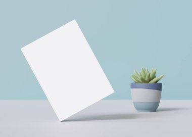 White book cover mock up. Blank template for your design. Front view, close-up. Book, catalogue cover presentation. 3D rendering