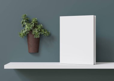 White book cover mock up. Blank template for your design. Front view, close-up. Book, catalogue cover presentation. 3D rendering