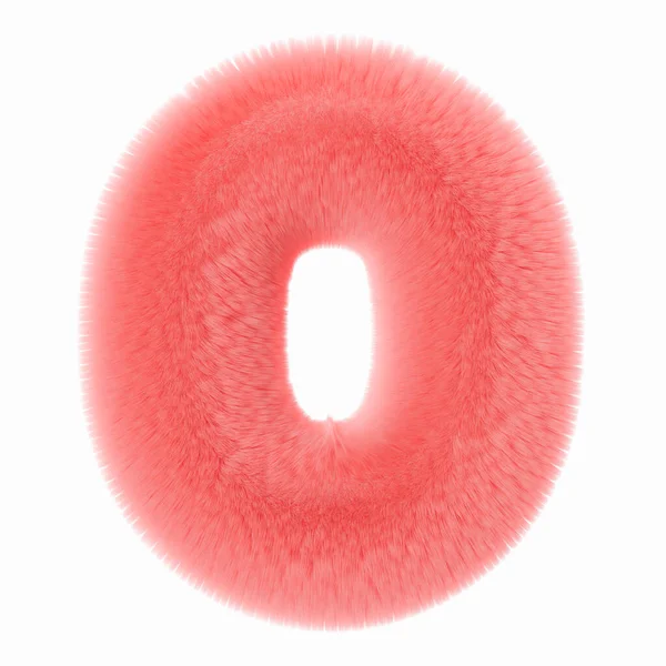 stock image Pink and fluffy 3D number zero, isolated on white background. Furry, soft and hairy symbol 0. Trendy, cute design element. Cut out object. 3D rendering