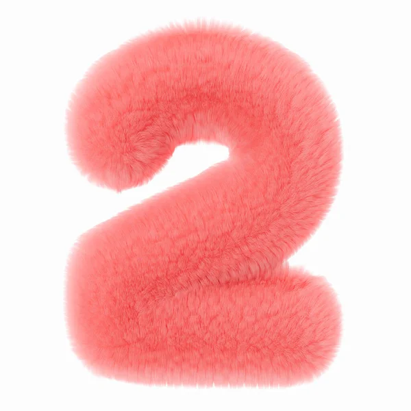Roze Pluizig Nummer Twee Geïsoleerd Witte Achtergrond Harig Zacht Harig — Stockfoto