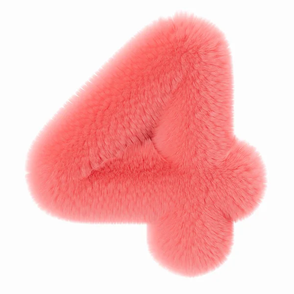 Розовый Пушистый Номер Четыре Изолированный Белом Фоне Пушистый Мягкий Волосатый — стоковое фото