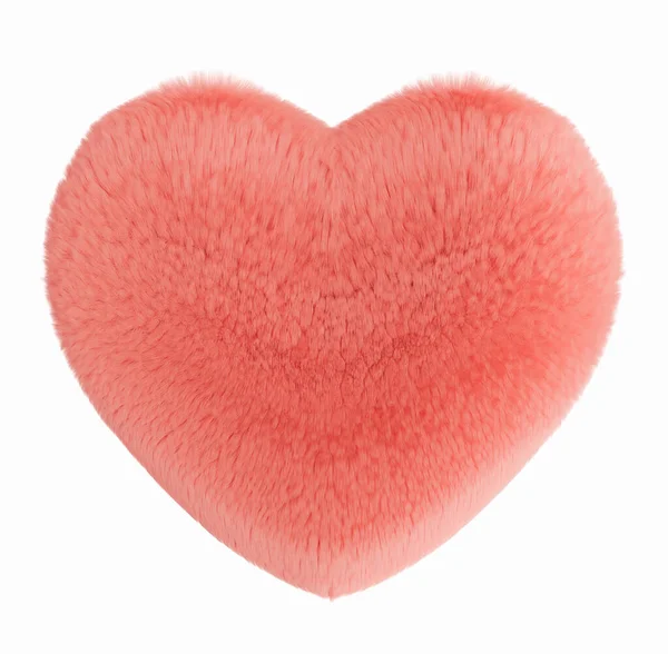 蓬松的粉色3D形状 隔离在白色背景上 毛茸茸的 柔软多毛的心脏 可爱的设计元素 切掉物体 3D渲染 — 图库照片