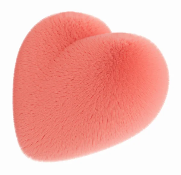 蓬松的粉色3D形状 隔离在白色背景上 毛茸茸的 柔软多毛的心脏 可爱的设计元素 切掉物体 3D渲染 — 图库照片