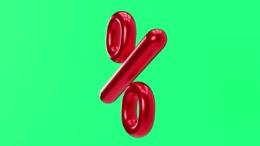 Yeşil arka planda yüzde kırmızı indirim işareti var. Chroma Key ile canlandırılmış öge. Satış, özel teklif, iyi fiyat, anlaşma, alışveriş. 3 Boyutlu Canlandırma