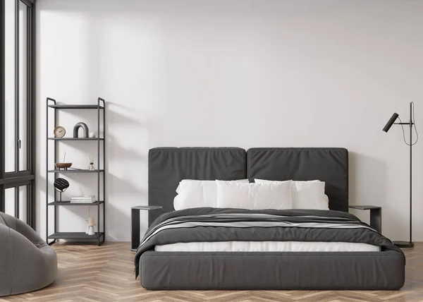 Mekan Modeli Çatı Katı Tarzı Modern Yatak Odasındaki Boş Duvar — Stok fotoğraf