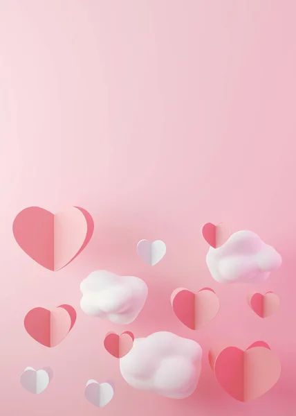 Ροζ Κάθετο Φόντο Καρδιές Σύννεφα Και Αντιγραφή Χώρου Ημέρα Του — Φωτογραφία Αρχείου