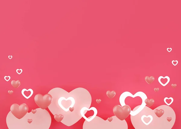 粉色背景与心脏和复制空间 情人节 母亲节背景 空出广告文字 邀请函 标识的空间 明信片 贺卡设计 爱情的象征3D渲染 — 图库照片