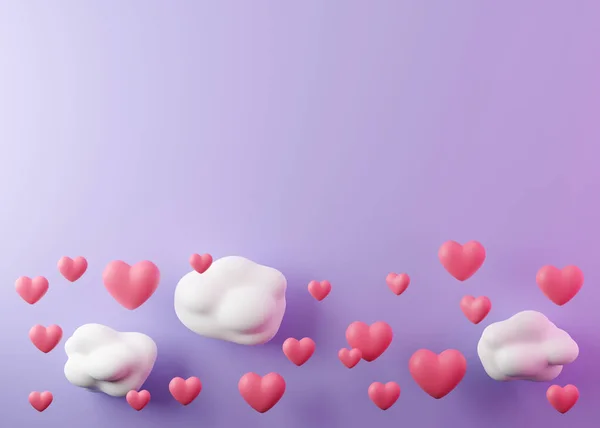 Purple Background Hearts Clouds Copy Space Valentines Day Womans Mothers — Stock Photo, Image