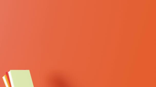 Kleurrijke Schoolbriefpapier Voorraden Oranje Achtergrond Met Kopieerruimte Ondergrens Van Toepassing — Stockvideo