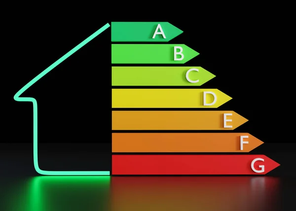 Диаграмма Энергоэффективности Дом Черном Фоне Экологический Биоэнергетический Дом Класс Энергии Лицензионные Стоковые Изображения