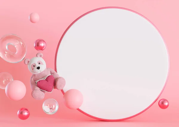 Rózsaszín Fehér Háttér Játékmackó Másolás Helyet Egy Lány Háttér Üres — Stock Fotó
