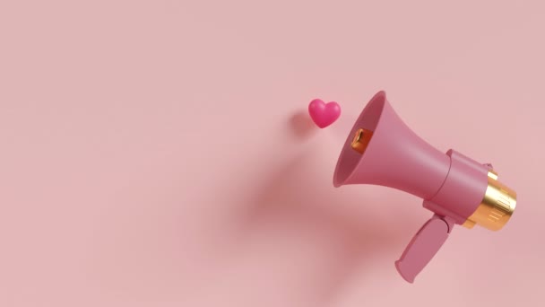 粉色扩音器 有心脏 蝴蝶和星星 这是一个女孩 婴儿淋浴或女孩生日聚会 女婴出生公告 母亲日 或妇女日 3D渲染 — 图库视频影像