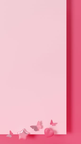 ハート スター コピースペースのピンクの背景 その少女は テキスト用の空きスペースで背景をアニメーション化しました ベビーシャワーや誕生日の招待 パーティー ベイビー ガール誕生 ウィメンズデー — ストック動画