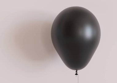 Siyah, boş balon maketi. Tasarım, reklam ve logo için boş bir şablon. Yakın çekim görüntüsü. Balona baskı yap. Minimalist model. 3B görüntüleme