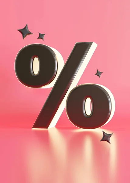 Black discount sign with stars on pink background. Percent symbol. Sale, special offer, good price, deal, shopping. Sale off promotion. Percentage. Black Friday. 3D render