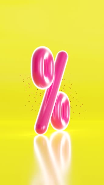 Sinal Desconto Rosa Com Confete Fundo Amarelo Símbolo Percentual Venda — Vídeo de Stock