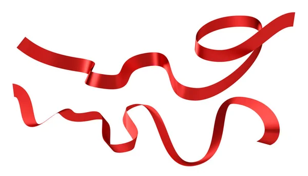 Red Curved Ribbons Isolated White Background Design Elements Greeting Card — Stock Photo, Image