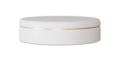 Beyaz arka planda beyaz ve altın podyum. Ürün için zarif bir aşama, kozmetik sunum. Lüks modeller. Güzellik ürünleri için yayalar veya platformlar. Boş sahne. Göster, göster. Üç Boyut