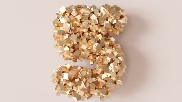 ゴールデン ベージュの背景にアニメーションナンバー5 スパークリングシンボル5は 光沢のある金粒子から作られています 記念日か5歳の誕生日でした スペシャルイベント 3Dアニメーション — ストック動画