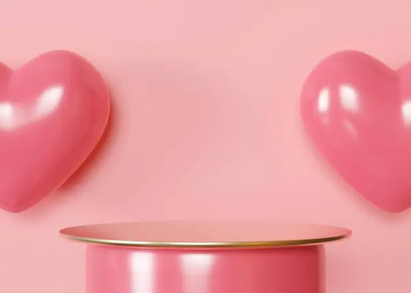 Růžové Zlaté Pódium Srdcem Valentýn Den Matek Svatba Pódium Produkt Stock Obrázky